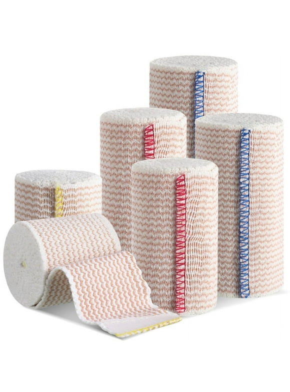 AOWOO Premium Elastic Bandage Wrap, 6 Pack Cotton Latex Free Compression Bandage Wrap with Touch Closure at Both Ends, Support & First Aid for Sports, Medical, and Injury Recovery