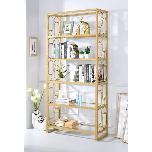 Glass Metal Bookshelf With 6 Shelves, Glass Shelf Bookcase