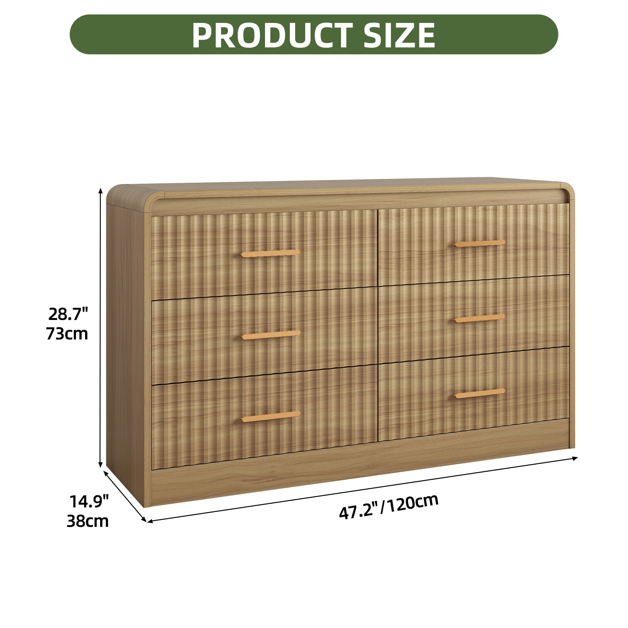 Uforic Chest of Drawers for Living Room, , or Entryway, Sturdy Fluted Dresser with 6 Drawers, Light Oak