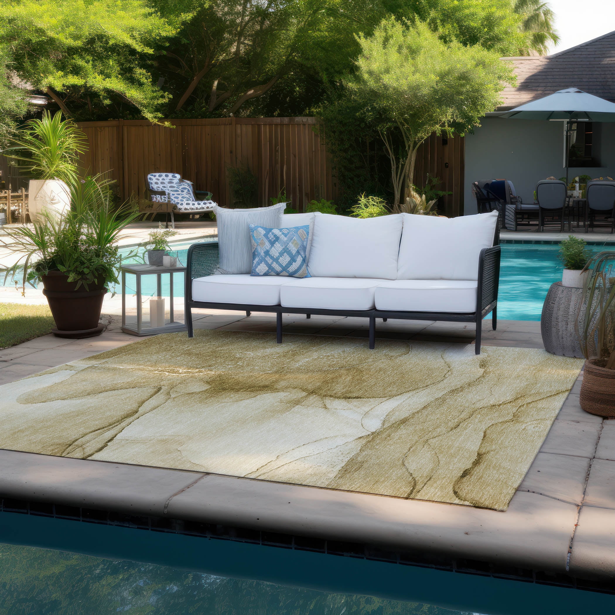 Addison Rugs Chantille Indoor/Outdoor Transitional Watercolors Beige Washable Rectangle Rug, 5' x 7'6"