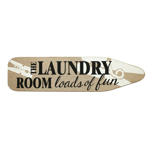 Wood And Burlap Ironing Board Shaped Laundry Room Wall Plaque