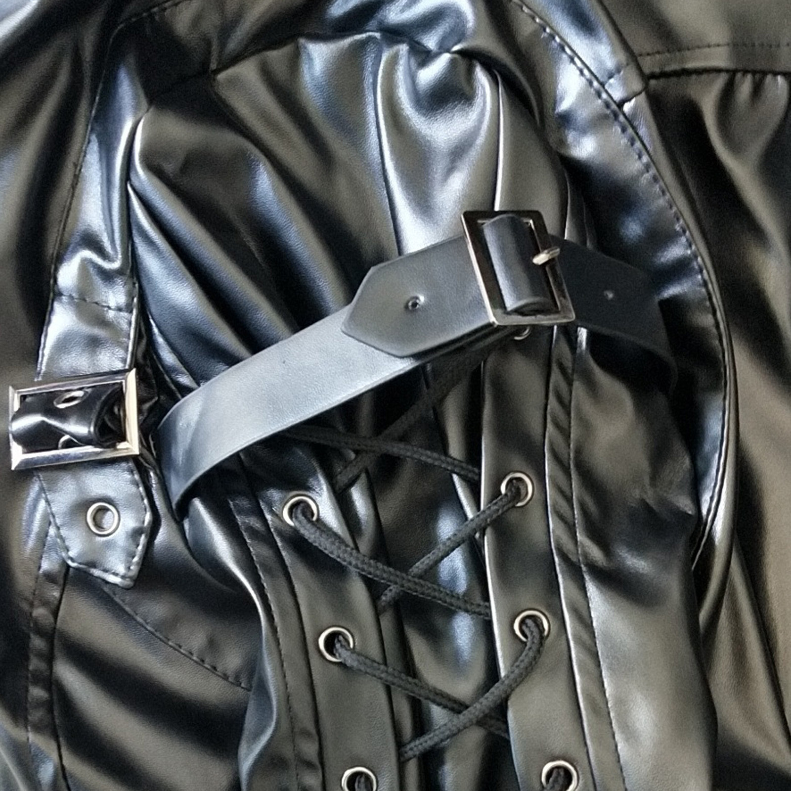 RongHuan Big and Tall Steampunk Jacket Mens Medieval Gothic Frock Coat Patchwork Faux Leather Jackets Lapel Long Sleeve Overcoat