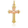 thumbnail image 3 of 14K Solid Two Tone Gold Heart Irish Claddagh Celtic Holy Cross Necklace Religious Chain Pendant Jesus Christ Charm Jewelry with chain 16inch, 3 of 8