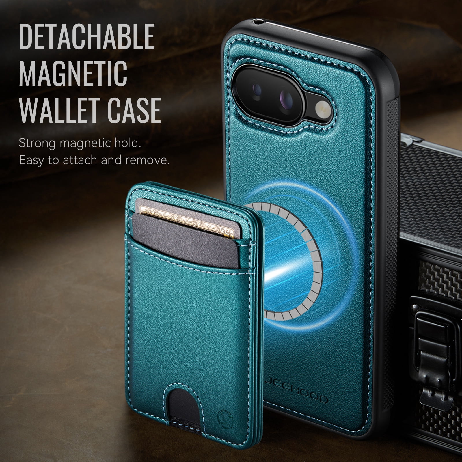 For Google Pixel 10A Phone Case,2-in-1 Magnetic Removable Flip Card Holder,Compatible With Mag-Safe,Anti-Scratch PU Leather,With Card Slots,Kickstand,Shockproof Durable Phone Case,Blue