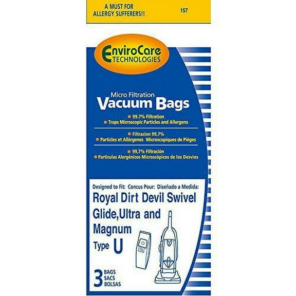 Compatible with Dirt Devil Type U Vacuum Cleaner Bags for Ultra MVP, Swivel Glide and Magnum - 9