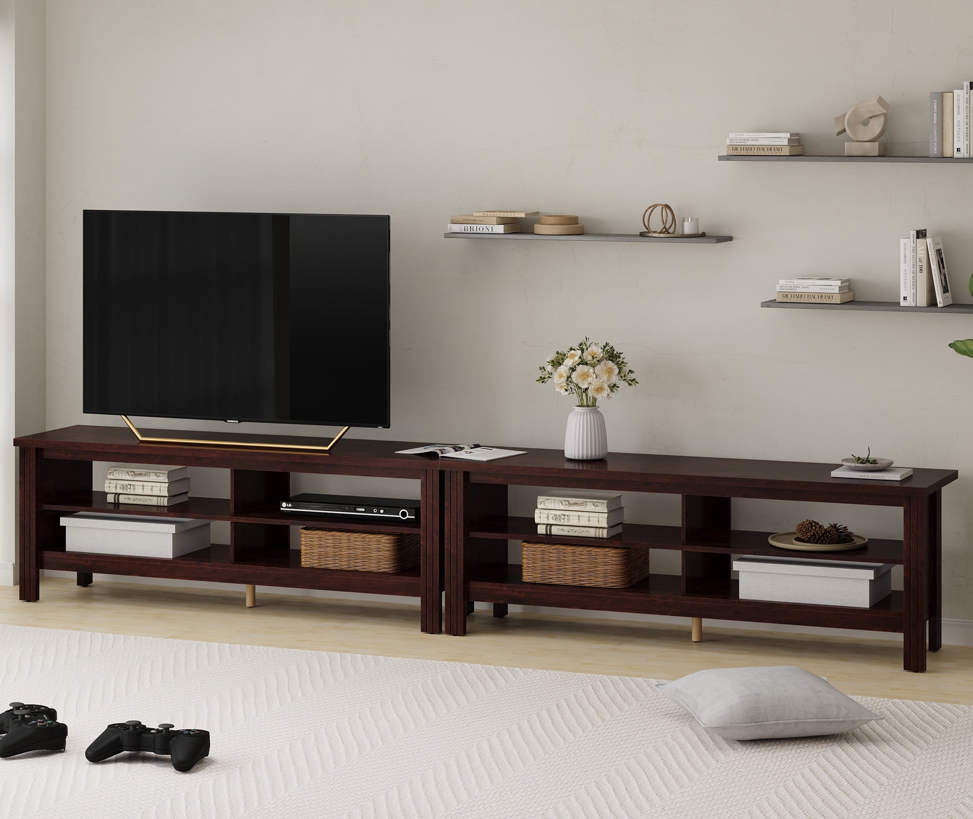 TV Stand For 100 Inch TV Entertainment Center Wood TV Console Table For 
