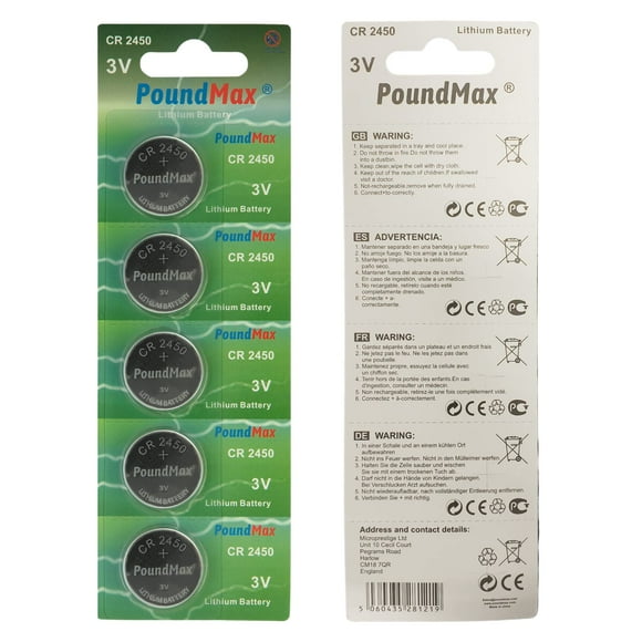PoundMax CR 2450 Batteries 3v Lithium Pile à Bouton Ensemble Combiné - 5 Unités