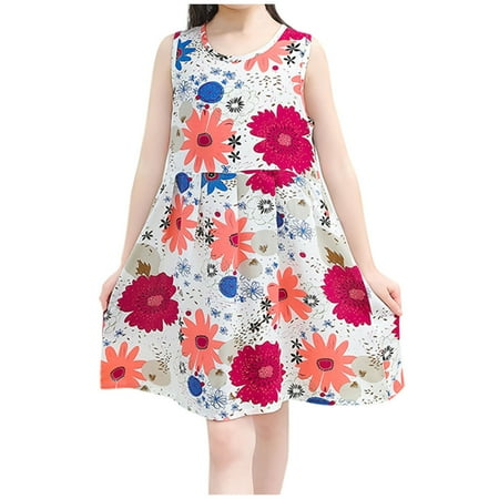 

Dresses for Girls Sleeveless Mini Dress Floral Print Red 130