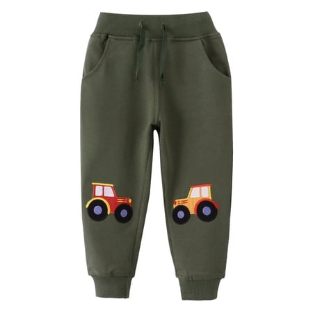 Baby Boy Pants Kids Embroidered Cartoon Jogger Trousers Casual Sport Ankles Boys Army Green 2-3Y