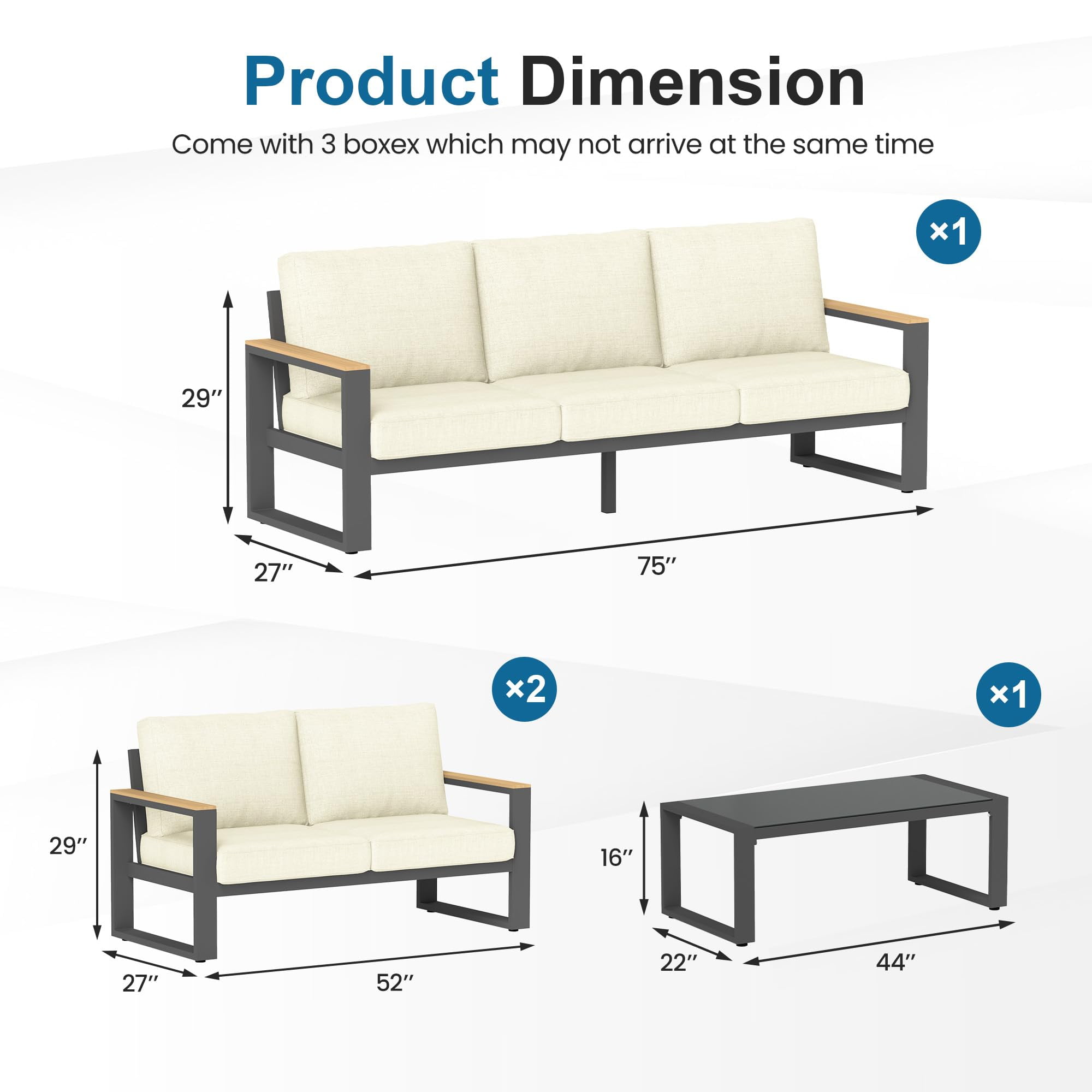 May in Color Aluminum Patio Furniture Set, 7-Seats Metal Outdoor Furniture Set with Coffee Table, Modern Patio Sofa Sets Outdoor Conversation Set for Garden Pool Porch Backyard, Beige