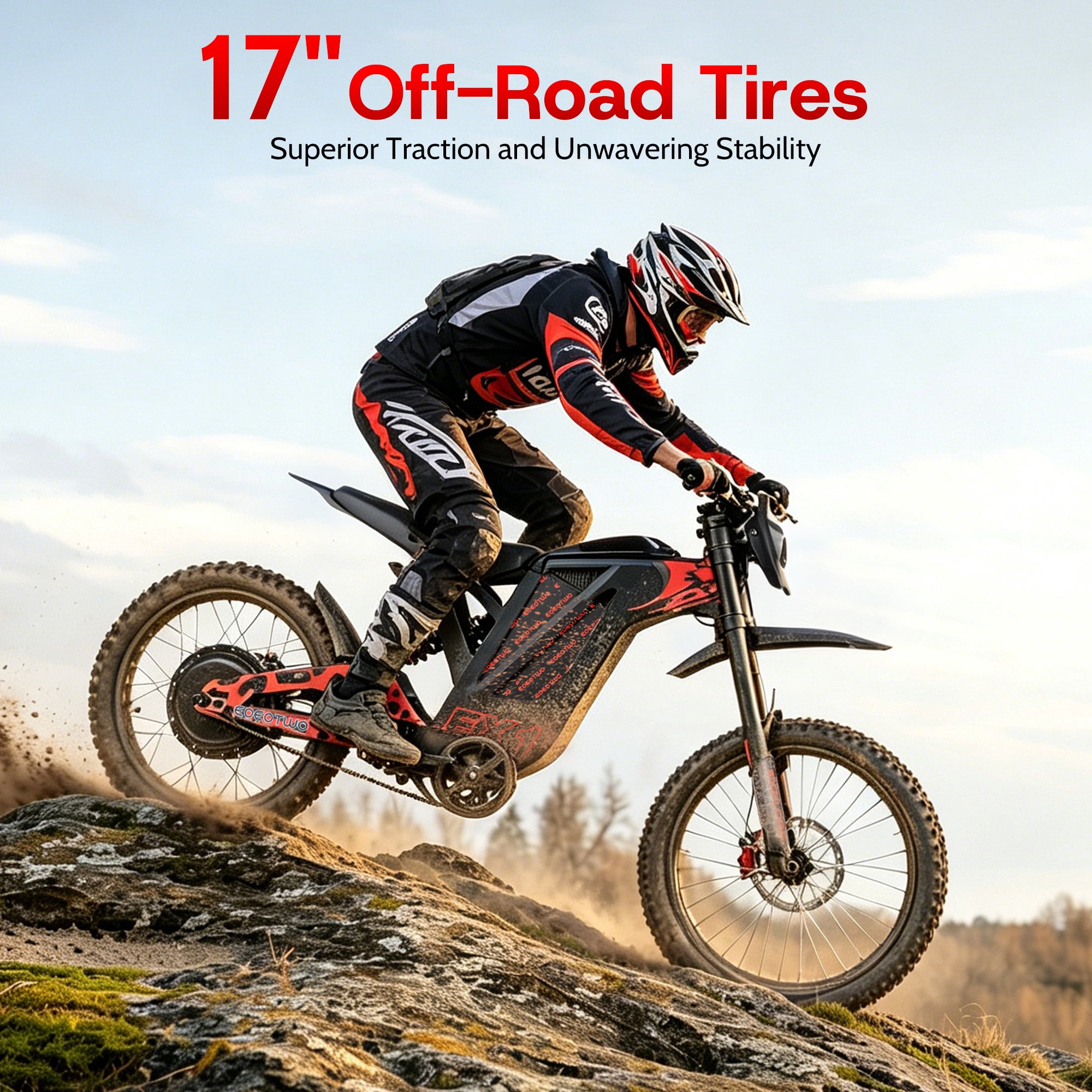 EOEOTWO EX1 3000W Electric Dirt Bike for Adults, 40MPH Fast Off-Road Electric Motorcycle with 48V 25Ah Battery, 50 Miles Long Range, Dual Hydraulic Suspension & Disc Brakes UL2849