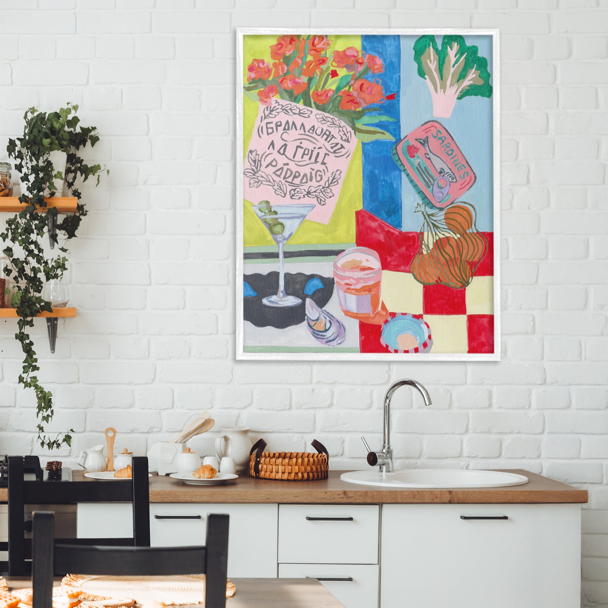 Stupell Industries Kitchen Checkered Still Life White Framed Giclee Art, design by Melissa Wang