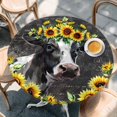 thumbnail image 2 of Farmhouse Cow Round Tablecloth, Fitted Table Cover with Elastic for 36"-44" Round Tables, Pastoral Sunflower Botanical Black Vintage Table Cloth Outdoor Indoor Dinning Party Waterproof Tablecloths, 2 of 7