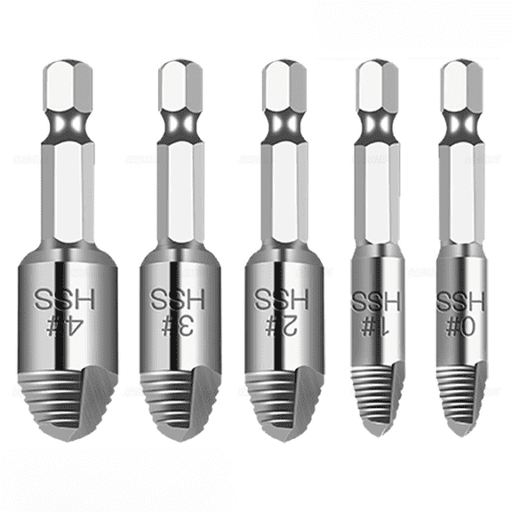 STONEGO 5Pcs/Set Damaged Screw and Bolt Stud Remover Set - Hex Shank Drill Kit (0#, 1#, 2#, 3#, 4#) for Efficient and Easy Screw Extraction; High-Strength Steel for Durable Performance
