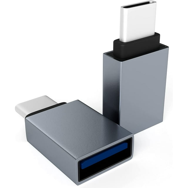 Adaptador USB C a USB 3.0 (paquete de 2), Boost+ Adaptador USB C a USB Transferencia de datos de alta velocidad (OTG) USB hembra a USB C macho Convertidor portátil para dispositivos tipo C, gris
