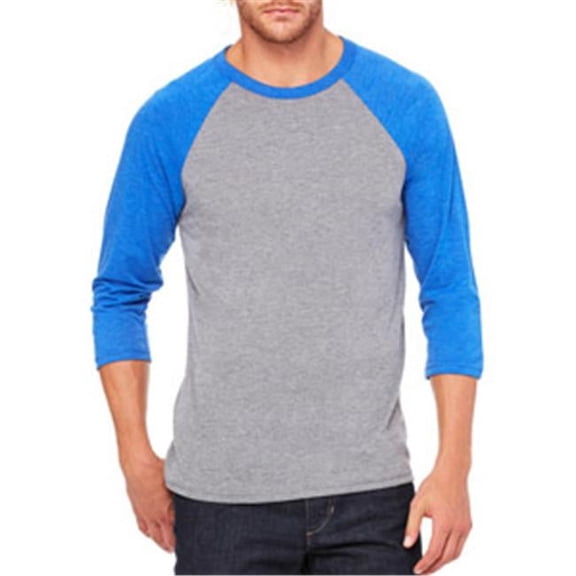 Canvas C3200 Unisex 3 By 4-Sleeve Baseball Tee - Grey & True Royal TriBlend - Extra Large