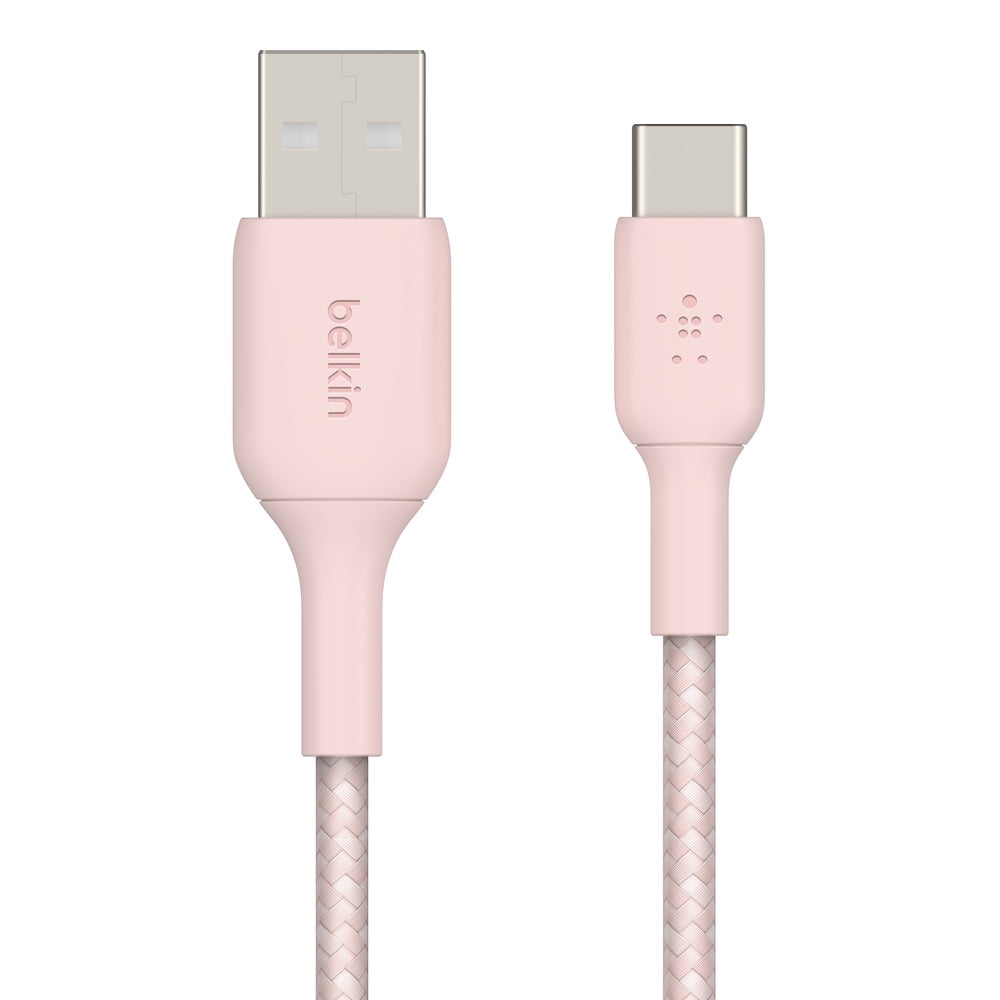 Belkin BOOSTCHARGE Braided USB C to USB A Cable + Strap, Rose Gold, 5 ft