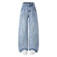 thumbnail image 5 of Hellosay Baggy Jeans for Girls 7-8T Star Embroidery Outdoor Straight Denim Pant with Pockets High Waist Trousers Blue, 5 of 9