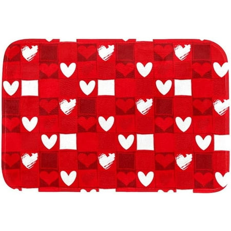 

Valentine s Day Red Love Pattern Indoor Door Mat Non Slip Absorbent Resist Dirt Entrance Rug Low Profile Inside Entry Door Rugs for Entryway 24x16 Inch