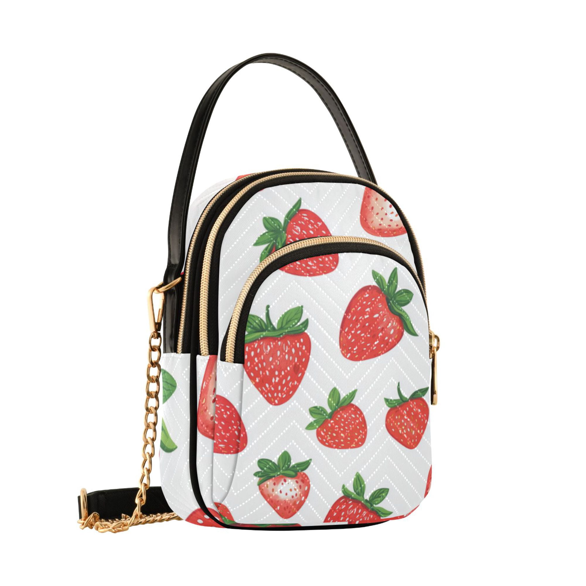 FORMRS Crossbody Bag for Women Quilted Travel Shoulder Cell Phone Purse with Chain Strap Handbag, Strawberry