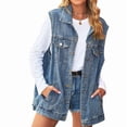 thumbnail image 1 of Chaleco Vaquero para Mujer, de Gran Tamaño, Sin Mangas, con Botones y Chaqueta Vaquera Azul XL, 1 of 10