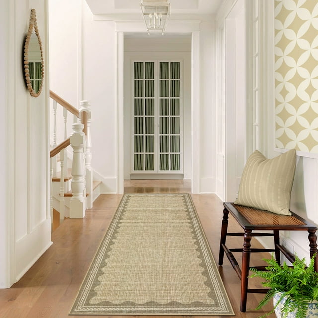 GlowSol 2'x6' Scalloped Pattern Runner Rug Solid Runner Rugs Non Slip Bedroom Runner Rug for Hallway Kitchen, Jute Color