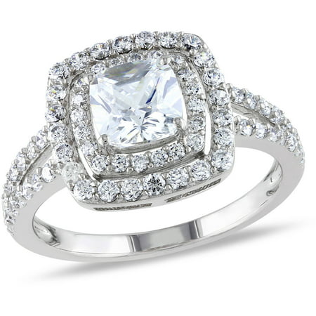 Miabella 3 Carat T.G.W. Cushion and Round-Cut Cubic Zirconia Sterling Silver Double-Halo Engagement