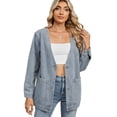 thumbnail image 1 of YTDSCS Women's Button down Jean Jacket V-Neck Long Sleeves Denim Jean Jacket Spring Fall Washed Cowboy Outwear for Womens S-XL, 1 of 8