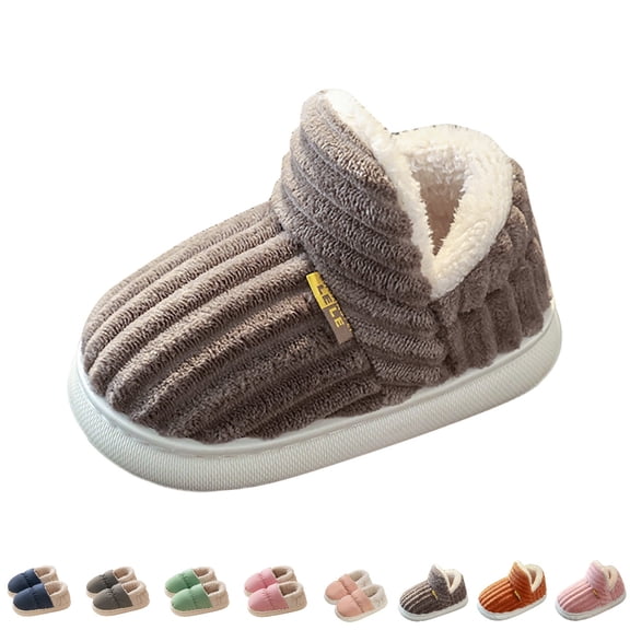 HNMKIU Kids Slippers for Boys and Girls Warm Fuzzy Slippers for Winter Indoor Comfort Shoes for Child,01_Coffee,Big Kid_1