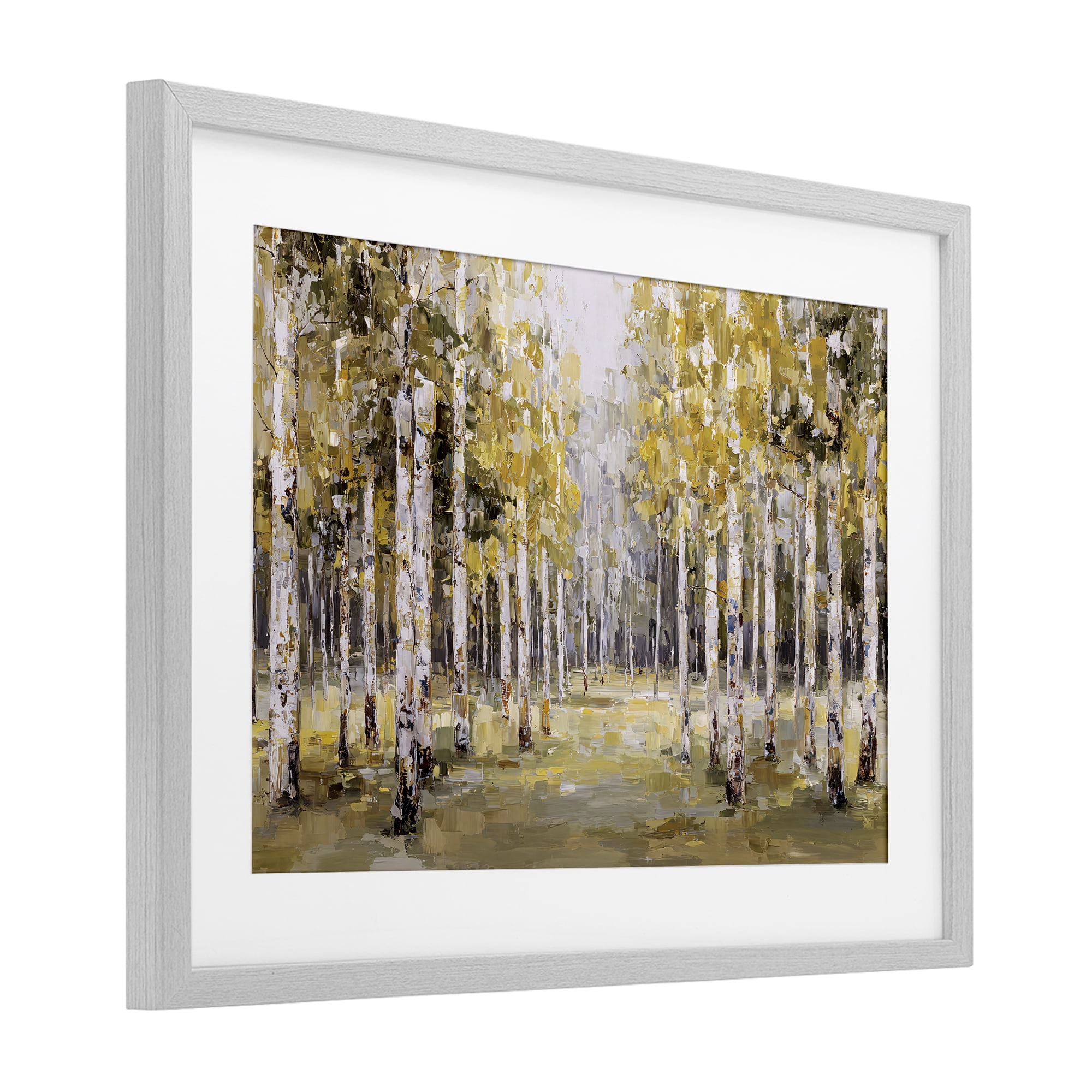 Stupell Industries Impressionist Birch Trees & Fall Leaves Gray Framed Print Under Glass, design by Jacky Ngan