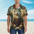 thumbnail image 2 of Honeii Forest Maple Leaf Husky Print Men’s Hawaiian Shirt,Classic Button-Down Short Sleeve Shirt, for Beach, Vacation, and Outdoor Activities,Small, 2 of 7