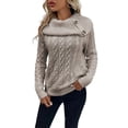 thumbnail image 3 of Women'S Pullover Sweater Pile Collar Knit Raglan Sleeve Sweater Khaki L, 3 of 10