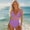 thumbnail image 3 of RUTAYY Women's One Piece Swimsuits Solid Color Bikini Shirred Tank Breathable Comfortable Vintage Sport Bathing Suit, 3 of 4