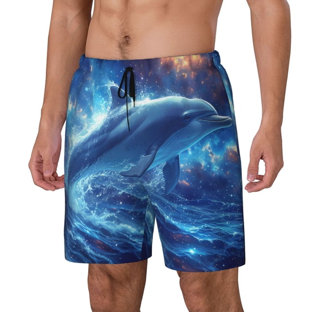Fotbe Beautiful Ocean Dolphin Traje de Baño para Hombre – Shorts de Natación de Secado Rápido con Forro y Bolsillos-Large