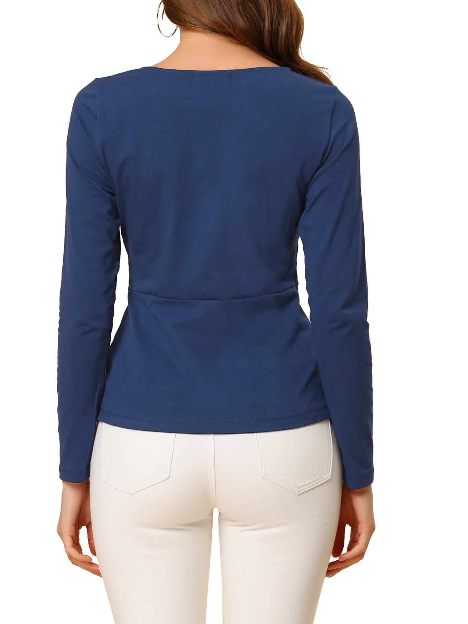 Unique Bargains Women's Round Neck Front Twist Top Long Sleeve Blouse
