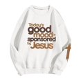 thumbnail image 5 of Unir Women Today's Good Mood Sponsored By Jesus Cross Sleeve Crewneck Sweatshirt Oversized Faith Fall Casual Layering Pullover Top 1PC S-XXL Plus Size Friendly, 5 of 5