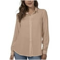 thumbnail image 2 of Elvqul Button up Shirts for Women Long Sleeve Plus Size Womens Tops Solid Comfy Collared Khaki Shirt, 2 of 6