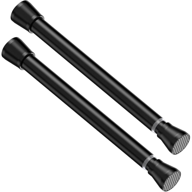 ZipGlo Tension Rod Spring Curtain Rods 18 to 28 Inch 2pcs Black Expandable Spring Rods Tension Curtain Rods Spring Tenstion Curtain Rod for Window Closet Kitchen