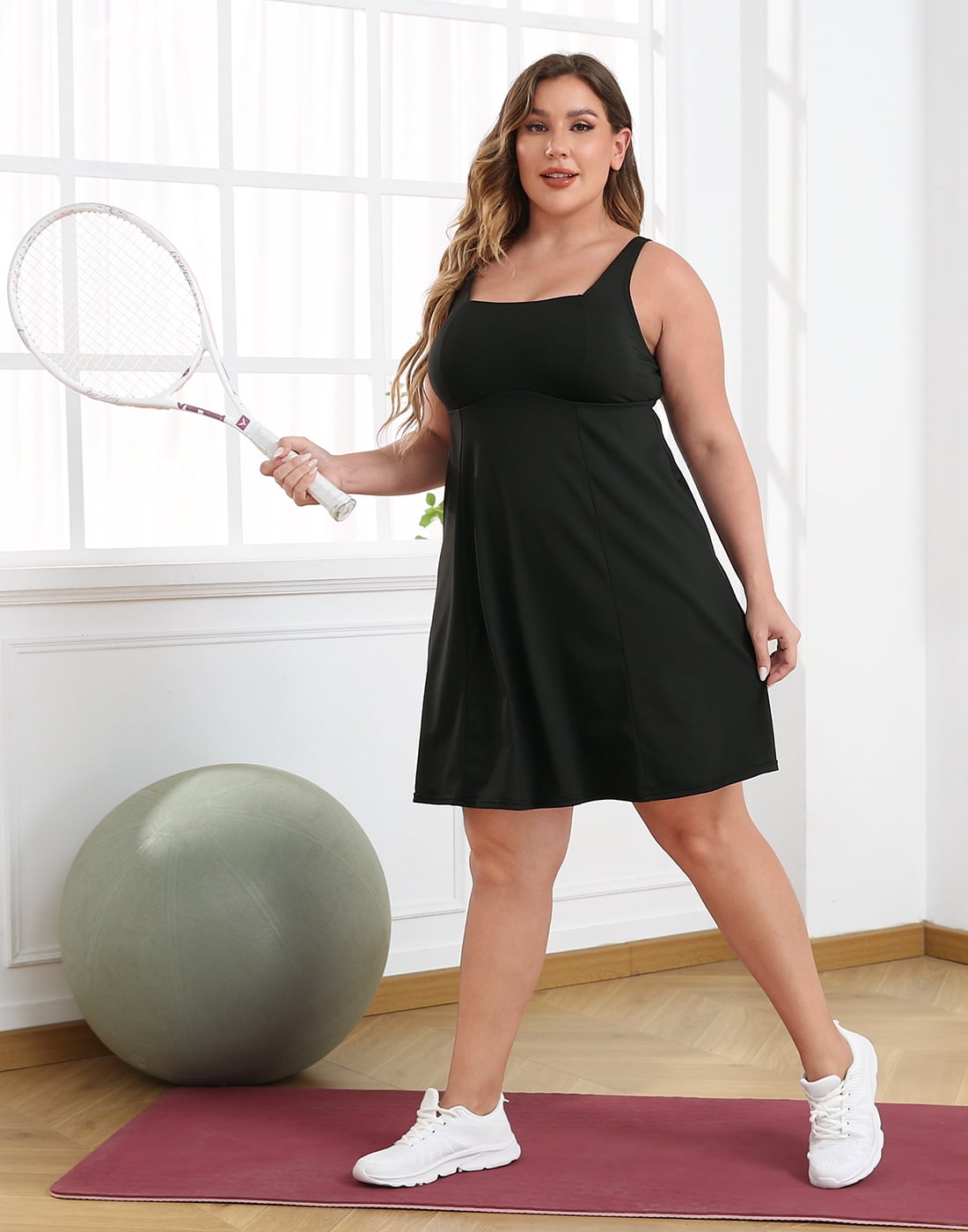HDE Womens Plus Size Tennis Athletic Workout Dress with Built-in Shorts & Bra Black - 28