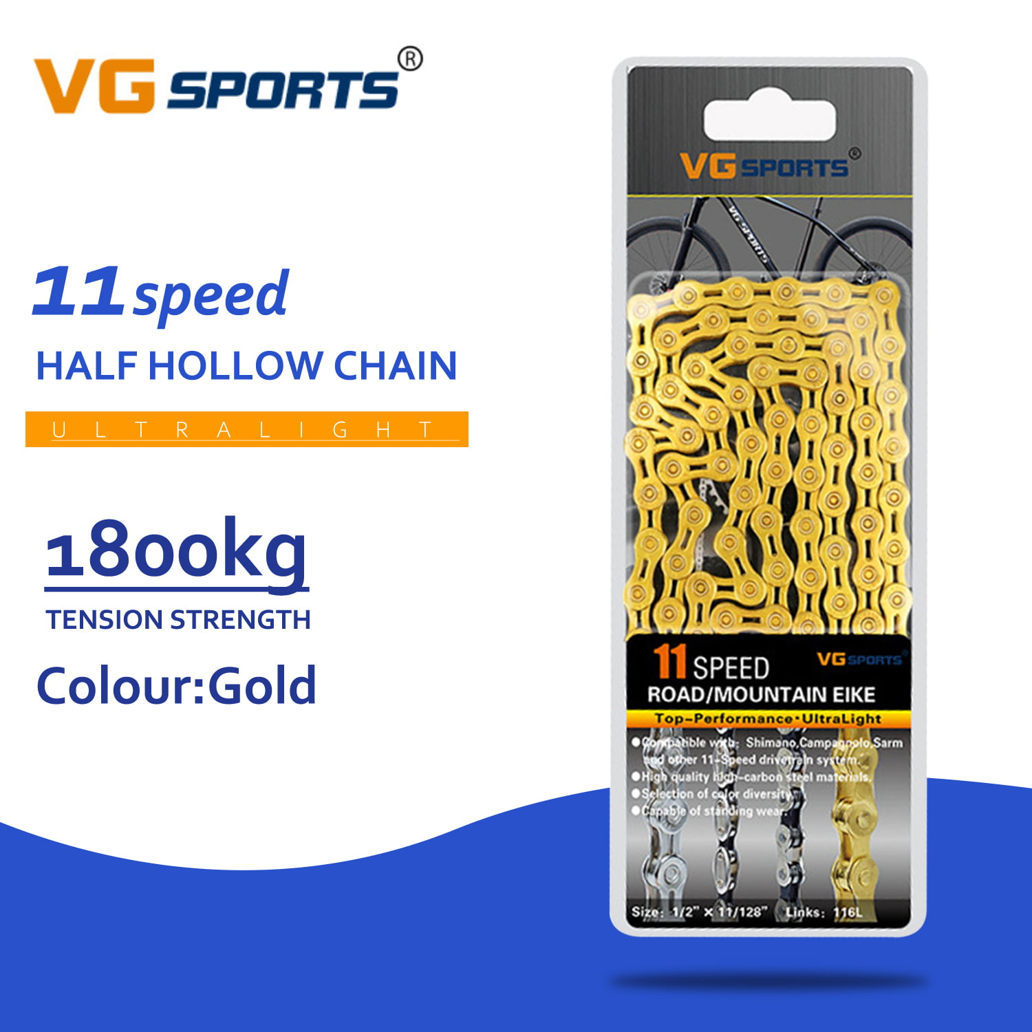 VG Sports 8/9/10/11speed Bicycle Chain MTB Mountain Road bike hollow chains 116L