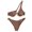 Brown, variant on Women's Split Shoulder Steel Support Bikini Two Piece Swimsuit Solid Color Beach Vacation Halter Monokini, Blue M