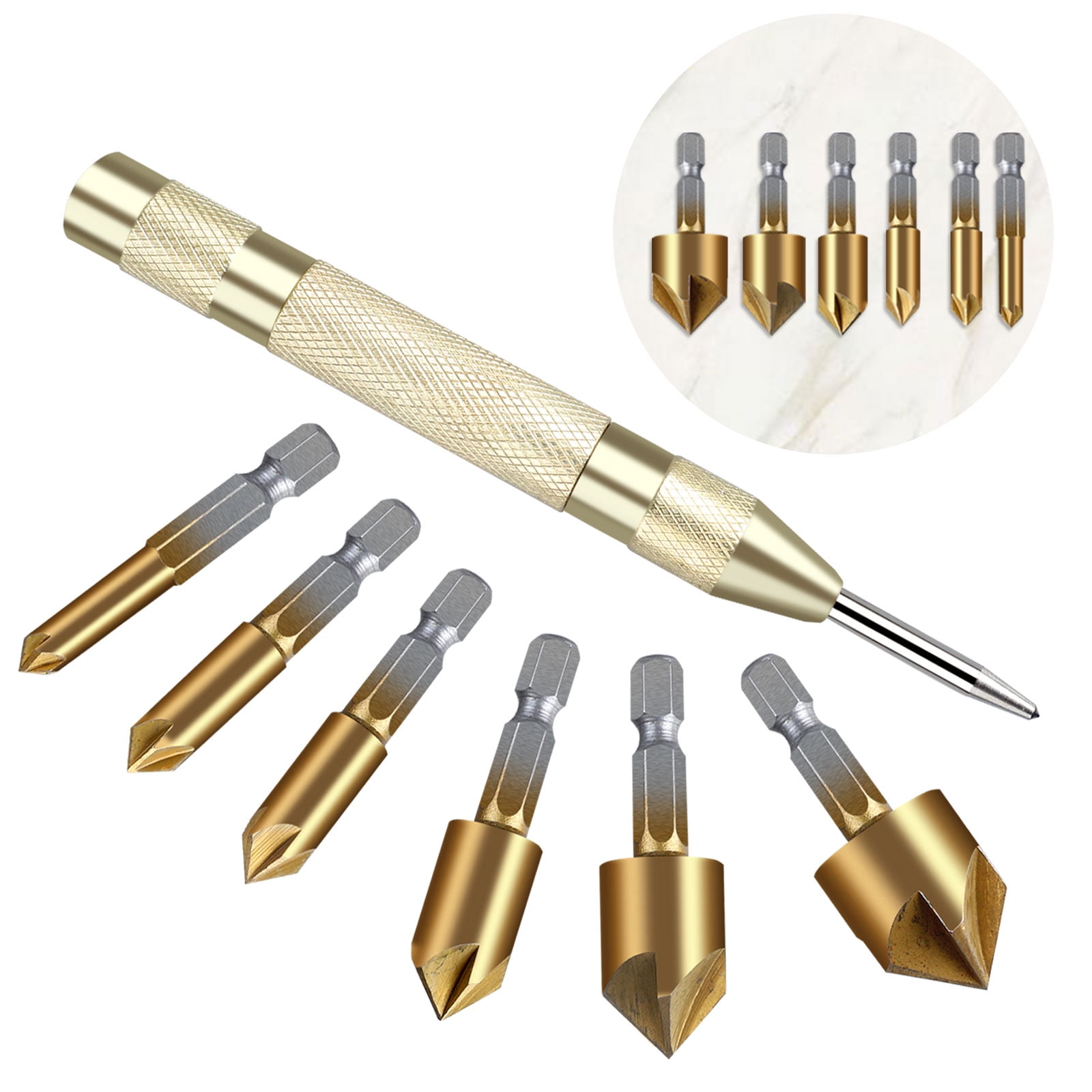 EEEKit Countersink Drill Bit+Center Punch, Countersink Drill Bit Set 7