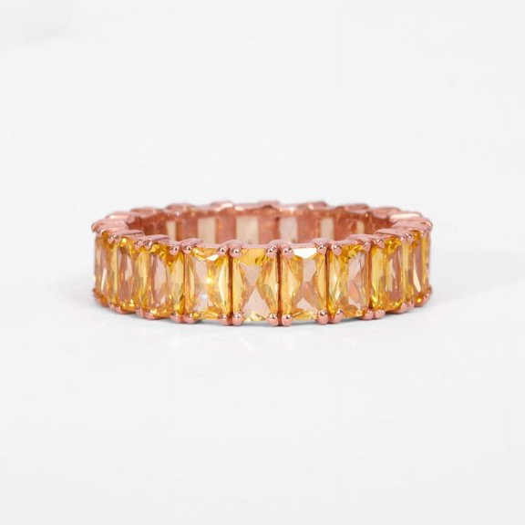 Baguette Yellow Sapphire Vintage Ring, Full Eternity Band Ring, Prong Set Ring, 925 Starling Silver Gift For Ring, September Birthstone Ring,