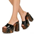 thumbnail image 2 of FSJ Women Platform Clogs Mules Open Toe Wooden Block High Heel Sandals Rivet Studded Chunky Slides Size 10.5 Black, 2 of 4