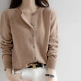 thumbnail image 3 of Cárdigan de punto con cuello redondo de terciopelo para otoño e invierno, abrigo fino y holgado de manga larga con botones para mujer, 3 of 6