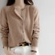 thumbnail image 3 of Cárdigan de punto con cuello redondo de terciopelo para otoño e invierno, abrigo fino y holgado de manga larga con botones para mujer, 3 of 6