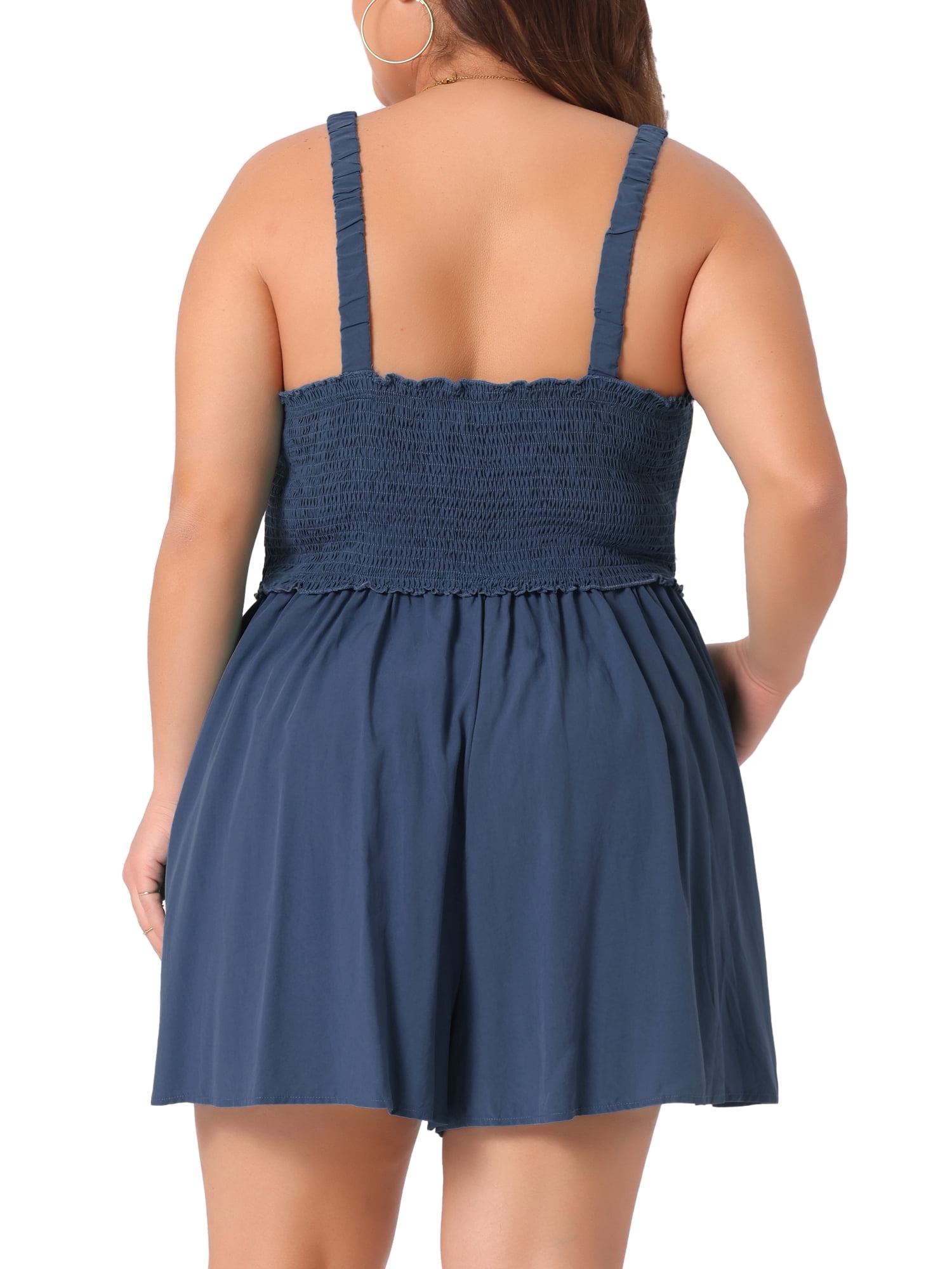 DARING DIVA Women's Plus Sleeveless Rompers with Pockets and Flowy Design 2X Navy Blue