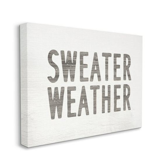 Stupell Industries Minimal Bold Sweater Weather Text Grey White Typography Painting Gallery Wrapped Canvas Art Print Wall Art, 16 x 20