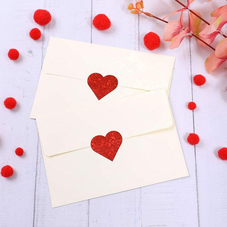 Valentine Glitter Red Heart Stickers - Heart Decorative Labels 500 per  Roll, Love Decor for Wedding