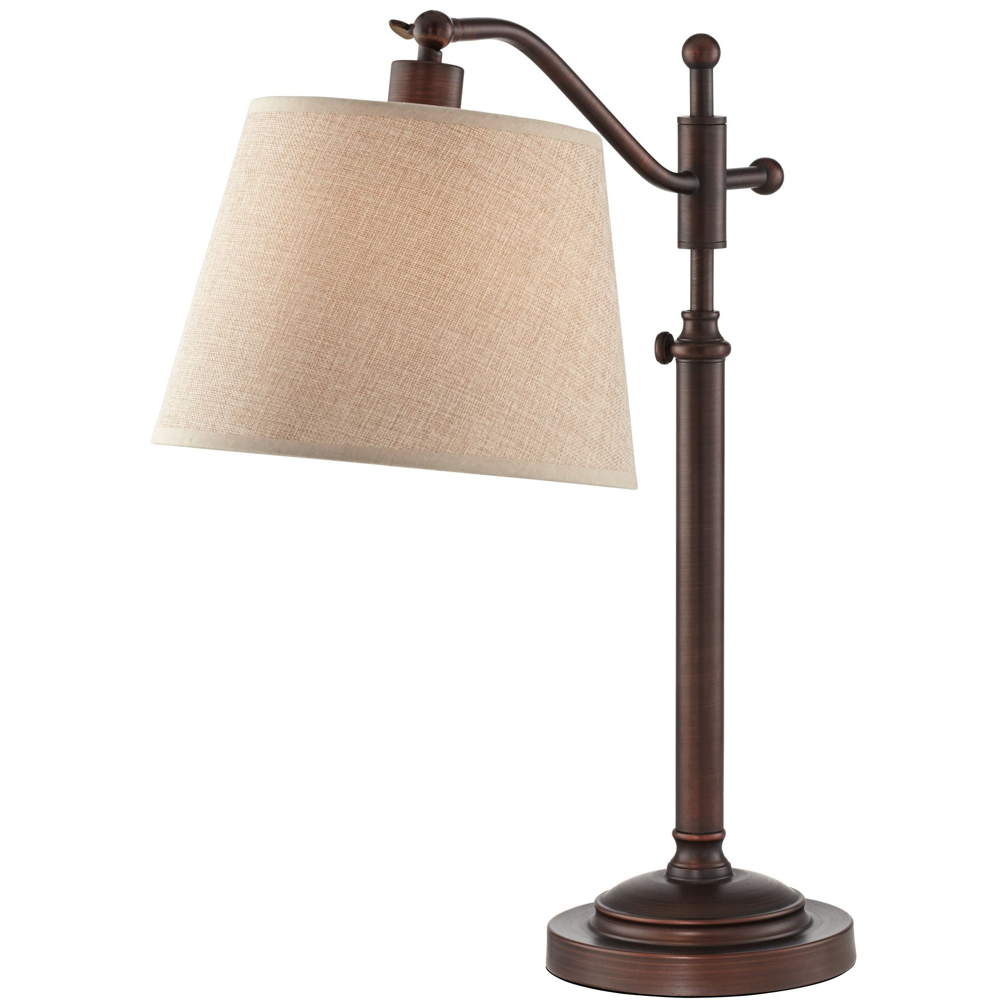 Regency Hill Downbridge Style Desk Table Lamp Adjustable Height 30.5" Tall Bronze Metal Tan Linen Look Shade for Living Room Bedroom Office